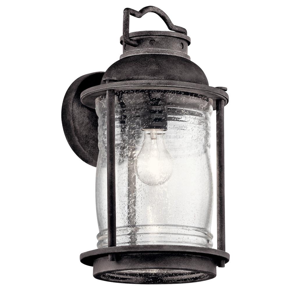Kichler 49571WZC Ashland Bay 16" 1 Light Outdoor Wall Light Clear Seeded Ribbed Glass in Weathered Zinc